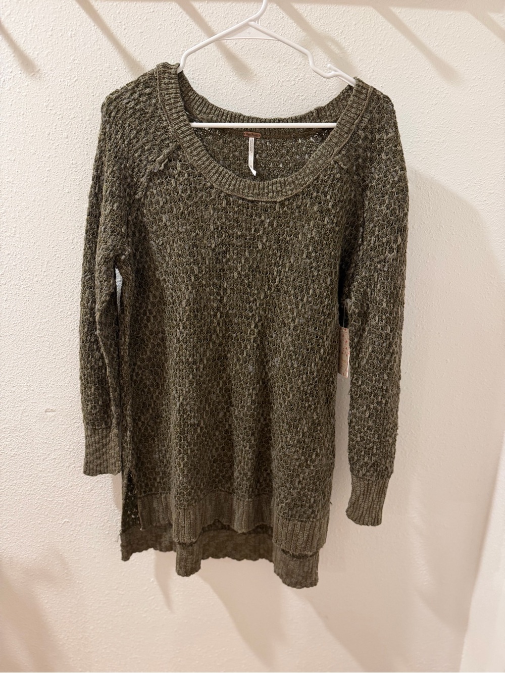 NWT Free People Olive Green Scoop-Neck Knit Sweater